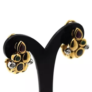 Brillant Saphir Rubin Smaragd Ohrstecker 585 Gold 14 Kt Gelbgold Wert 2300,- - Bild 1 von 5
