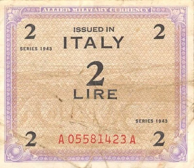 Italy  2  Lire  Series of 1943  Block  A  WW II Issue  Circulated Banknote QZ 46 - Image 1 of 2