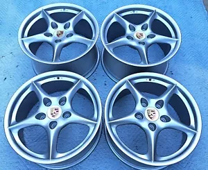 18" NEWLY POWDER COATED SILVER OEM FACTORY PORSCHE 911 993 996 CARRERA II WHEELS - Picture 1 of 17