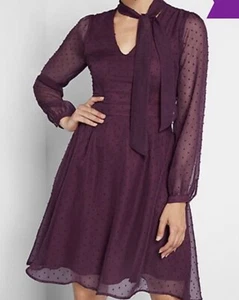 Modcloth Apogee of Elegance Swiss Dot Chiffon Burgundy Fit Flare Dress 6 AQ3513f - Picture 1 of 18