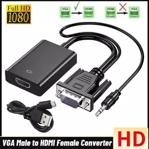 VGA EINGANG zu HDMI AUSGANG Video Audio Konverter Kabel Adapter 1080 für TV PC DVD - Bild 1 von 13