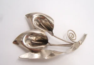 VTG STERLING SILVER CALLA LILY FLOWER PIN BROOCH LARGE - Picture 1 of 5