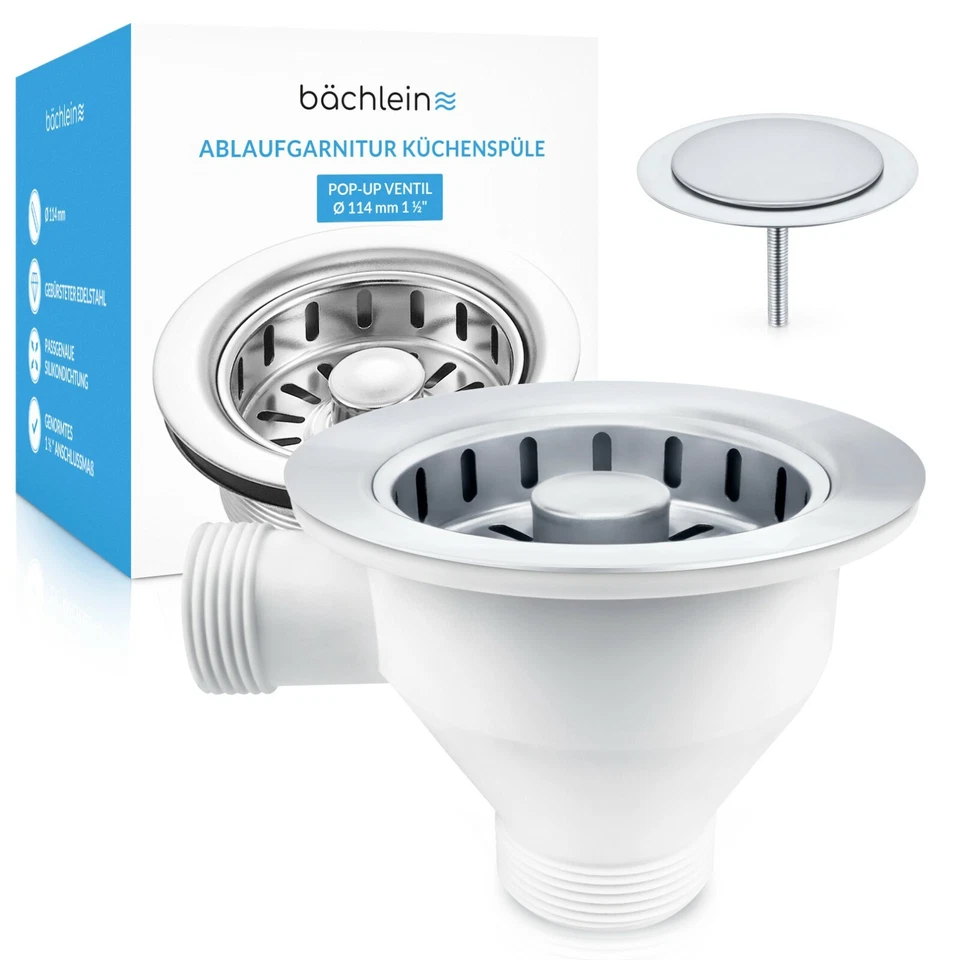 Bächlein Ablaufgarnitur Pop-Up Küche Spüle Ø 70 / 114 mm Spülenablauf Edelstahl  - Bild 1 von 1