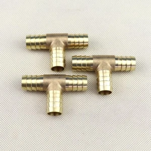 3 PCS 9/16"(14mm) Air Fuel Water 3-Way Brass Tee T Fitting Hose Barb Connector - Picture 1 of 6