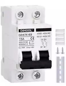 Miniature Circuit Breaker 15 Amp Dc Solar Disconnect Switch 12-400V, DIN Rail Mo - Picture 1 of 3