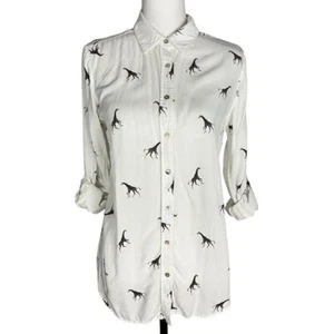 Jane and Delancey Damenshirt Bluse Größe S weiß Giraffendruck Rolltab - Bild 1 von 8