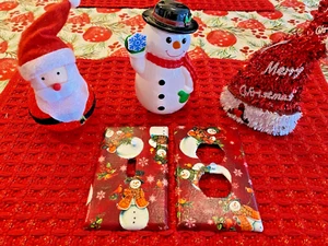 WEIHNACHTEN SCHNEEMANN & ZWERGE HANDGEFERTIGTE SCHALTPLATTE & STECKDOSENABDECKUNGEN SET MIT STOFF - Bild 1 von 14