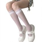 Women Girls Sheer Mesh Silky Knee Socks Lace Top Patchwork Stockings