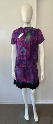MINIVESTIDO DE SEDA PROENZA SCHOULER ROSA GEOMÉTRICO | TALLA AU 6 o US 2 MUJER | NUEVO CON ETIQUETAS Foto 1 de 4