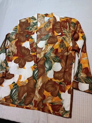 Autumn Vintage Blazer Jacket Womens Plus 1X Hawaiian Office Floral Garden - Image 1 of 4