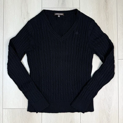 Suéter Adrienne Vittadini tejido con cable para mujer XL negro algodón cuello en V logotipo jersey Foto 1 de 4