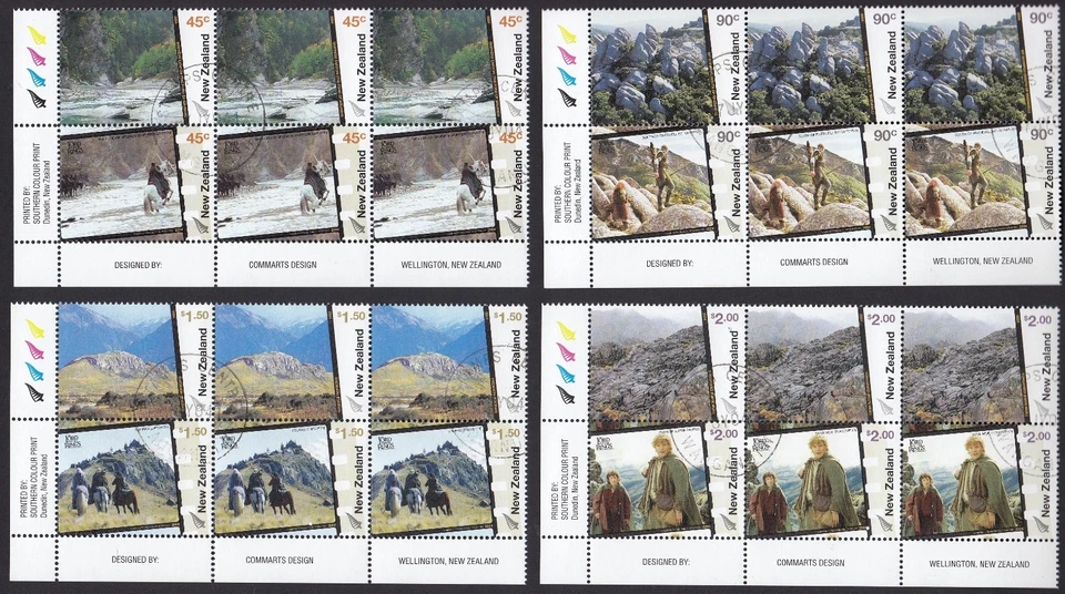 NEW ZEALAND 2004 Lord of the Rings: Middle Earth, Set of 8 Plate Blocks CTO - Image 1 of 1
