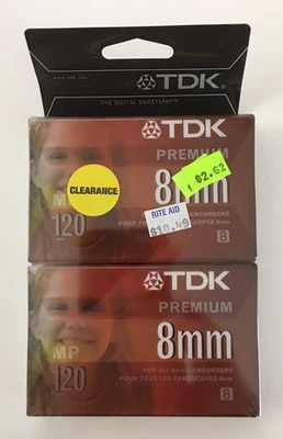 Paquete de 2 cintas en blanco de videocámara premium TDK 8 mm 120 MP - nuevas selladas Foto 1 de 2