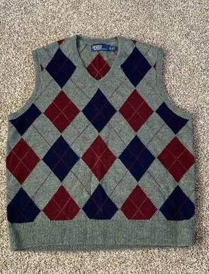 Colete Polo Ralph Lauren Vintage Masculino Tamanho Grande Suéter de Lã Argyle 23 X 28  - Imagem 1 de 3