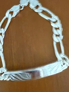 Solid Italian Sterling Silver Figaro Men’s ID Bracelet 9”34.5g New Old Stock. - Picture 1 of 4