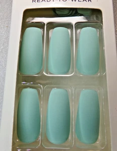 KISS Salon Color NAILS GLUE ON Tranquil Green LENGTH, COFFIN BALLERINA - Picture 1 of 4
