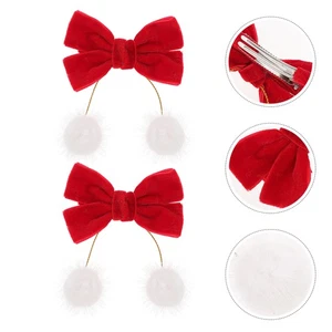 2 Pezzi Barrette Fiocco Capelli Ragazze Fiocco Clip Palline Pelose Fiocchi per - Foto 1 di 12