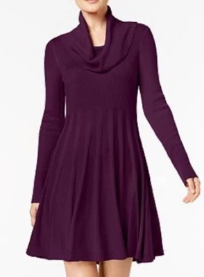 Vestido Suéter Ciruela CALVIN KLEIN Talla L Plisado Parte Inferior Acanalado Mangas Largas NUEVO Foto 1 de 4