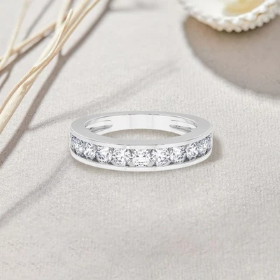 1 CT Lab Grown Diamond Channel Set Wedding Band For Womens 14K White Gold Size 7 - Image 1 of 4