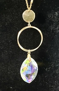 Lange Halskette, goldfarbene Kette, großer Kristallanhänger, 32" mit 3" Verlängerung - Bild 1 von 3