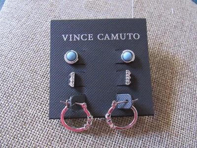Vince Camuto Set of 3 Crystal Studs Earrings Silver tone New! NWT - Image 1 of 3