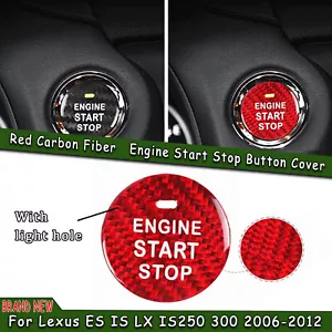 Cubierta de botón de arranque y parada del motor de fibra de carbono rojo para Lexus ES IS LX con orificio - Imagen 1 de 8