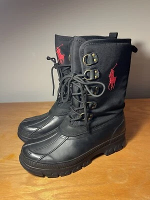 Polo Ralph Lauren Crestwick Rubber Snow Boots Black w Red Pony Men's Sz 9D Liam - Image 1 of 4