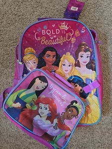 DISNEY PRINCESS PINK 16" GIRLS Backpack - Detachable Insulated Lunch Bag - Picture 1 of 2