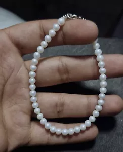925 Silver 6" Strand Bracelets Natural Fresh Water Pearl Gemstone Smooth 5 mm - Picture 1 of 7