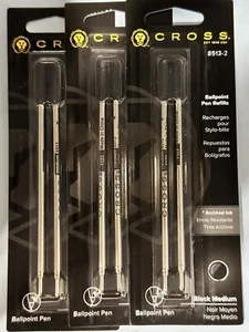 Lot Of (3) Cross Black Ballpoint Refills Item # 8513-2 NEW Never Opened - Picture 1 of 1