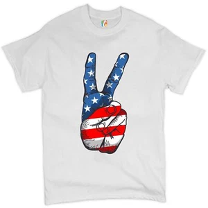 Patriotic Victory Sign T-shirt American Flag USA Independence Day Men's Tee - Picture 1 of 61
