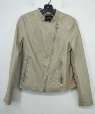Chaqueta de moto Express para mujer color tostado asimétrico con cremallera bolsillo imitación cuero S Foto 1 de 4