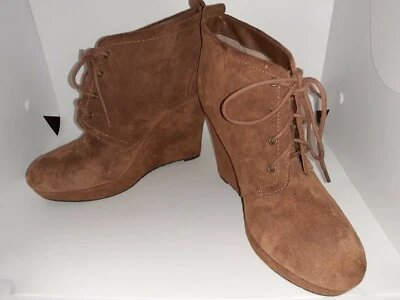 Jessica Simpson Cyntia Ankle Wedge Booties Heels Lace Up Suede Brown US 8M EU 38 - Image 1 of 4