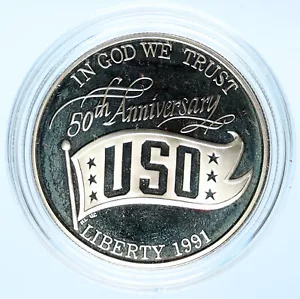 1991 S US USA Vintage USO United Service Org OLD Proof Silver Dollar Coin i98989 - Picture 1 of 3
