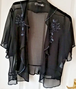 BLACK EVENING BEADED BOLERO Size 14 - Picture 1 of 7