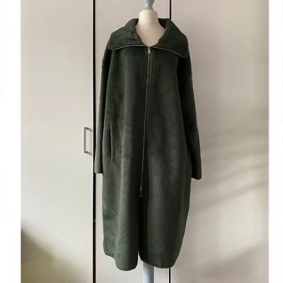 Free People Lana Coat Faux Fur Size M Medium Green Zip Pockets - Image 1 of 4