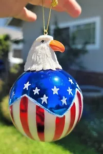 PATRIOTIC Eagle American Flag Christmas Ornament Glitter Accents - Picture 1 of 3