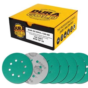 120 Grit 5" Green Sanding Discs, 8-Hole, Box of 50 - Hook & Loop Sandpaper - Picture 1 of 5