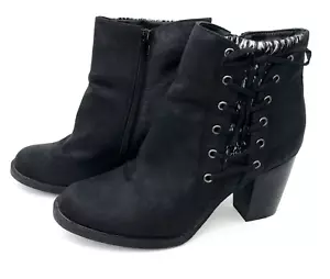 Rampage Pamina Women Ankle Boot 11M Black Faux Suede Sweater Lace Up Heel Bootie - Picture 1 of 11
