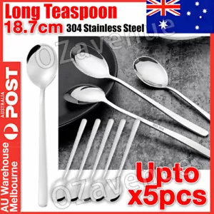 5X Long Handled Stainless Steel Coffee Spoon Cold Tea Spoon Drink Ice Cream - Picture 1 of 7