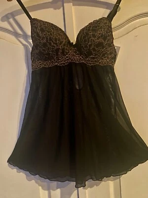 全新 Babydoll Nighty 黑金 带丁字裤 Undies 尺寸 S,内衣 — 第 1/4 张图片