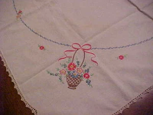 LARGE INTRICATE SQUARE TABLECLOTH WHITE W FLORAL COLORED DESIGN CARD TABLE - Picture 1 of 5