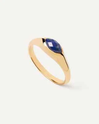 Anello sigillo PDPAOLA AN01-A49 argento dorato e pietra lapis - Immagine 1 di 4