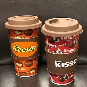 Reese's & Hersheys Kisses 16 oz Ceramic Travel Coffee Mug Set w the Lid 5.5" - Picture 1 of 6