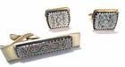 BLACK WITH COLORS ARTSY TIE CLIP AND MATCHING CUFFLINKS SET VINTAGE 1960'S