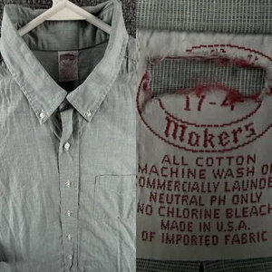 VTG Brooks Brothers Makers Green USA Made 17 34 Button Down Shirt Men Woven - Picture 1 of 17