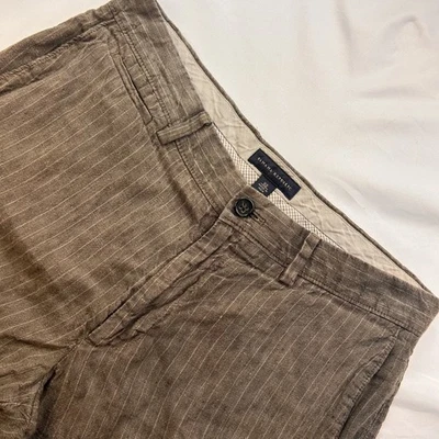 Pantalones Cortos Banana Republic Hombres Marrón Beige Rayas Lápiz 100% Lino Frente Plano 32 Foto 1 de 4