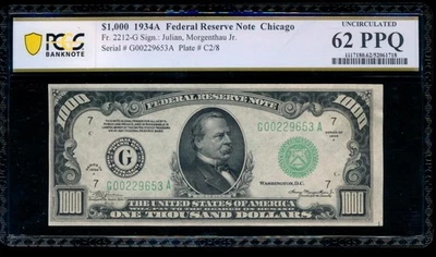 AC 1934A $1000 Chicago ONE THOUSAND DOLLAR BILL PCGS 62 PPQ Uncirculated! - Image 1 of 2