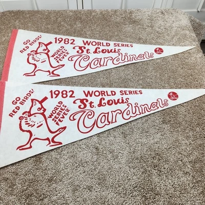 Vtg Lot of 2 St Louis Cardinals 1982 World Series 12x30 Pennant - Image 1 of 4