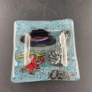 MCM Gestreift Quadratisch 3" Kunst Glas Schale Schmuck Münztablett - "Chile" - Bild 1 von 6